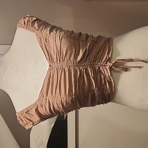 Japna taupe smocked crop top with cap sleeves